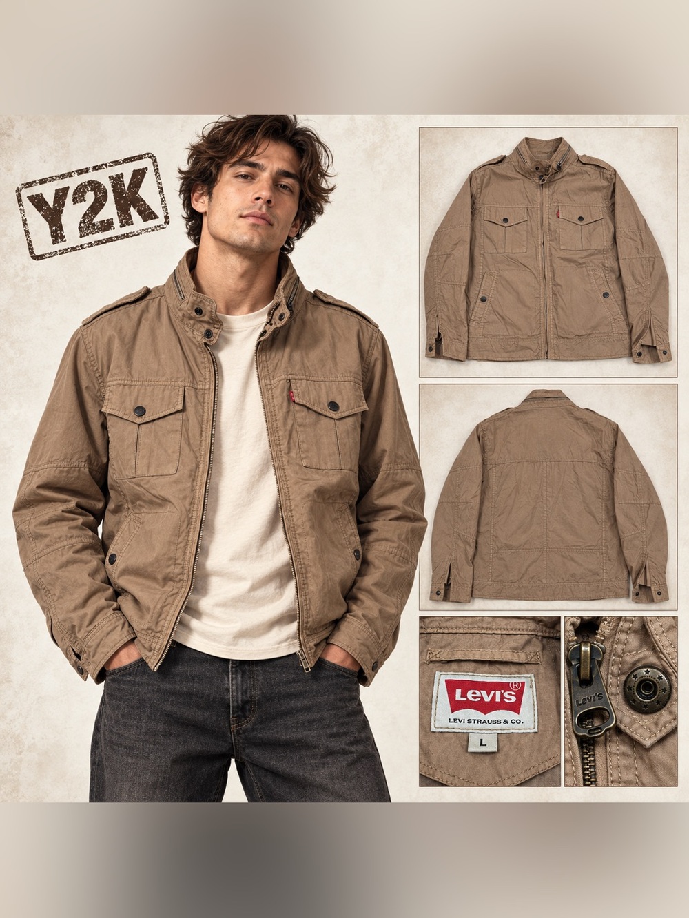 Y2K Levi’s Tan Utility Field Jacket Men’s L Military Workwear